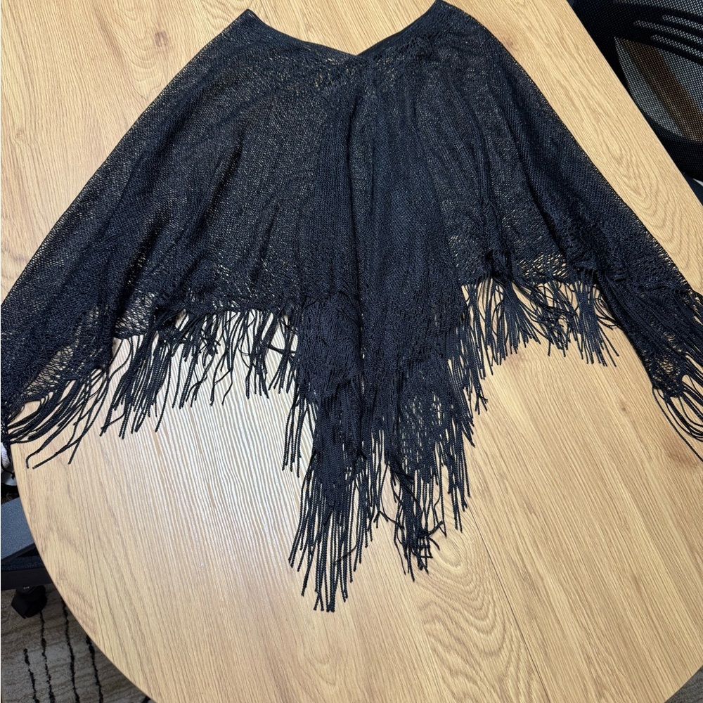 Vintage Elegant Black Fringe Sweater shawl shimmery knit 100% acetate - Picture 6 of 8